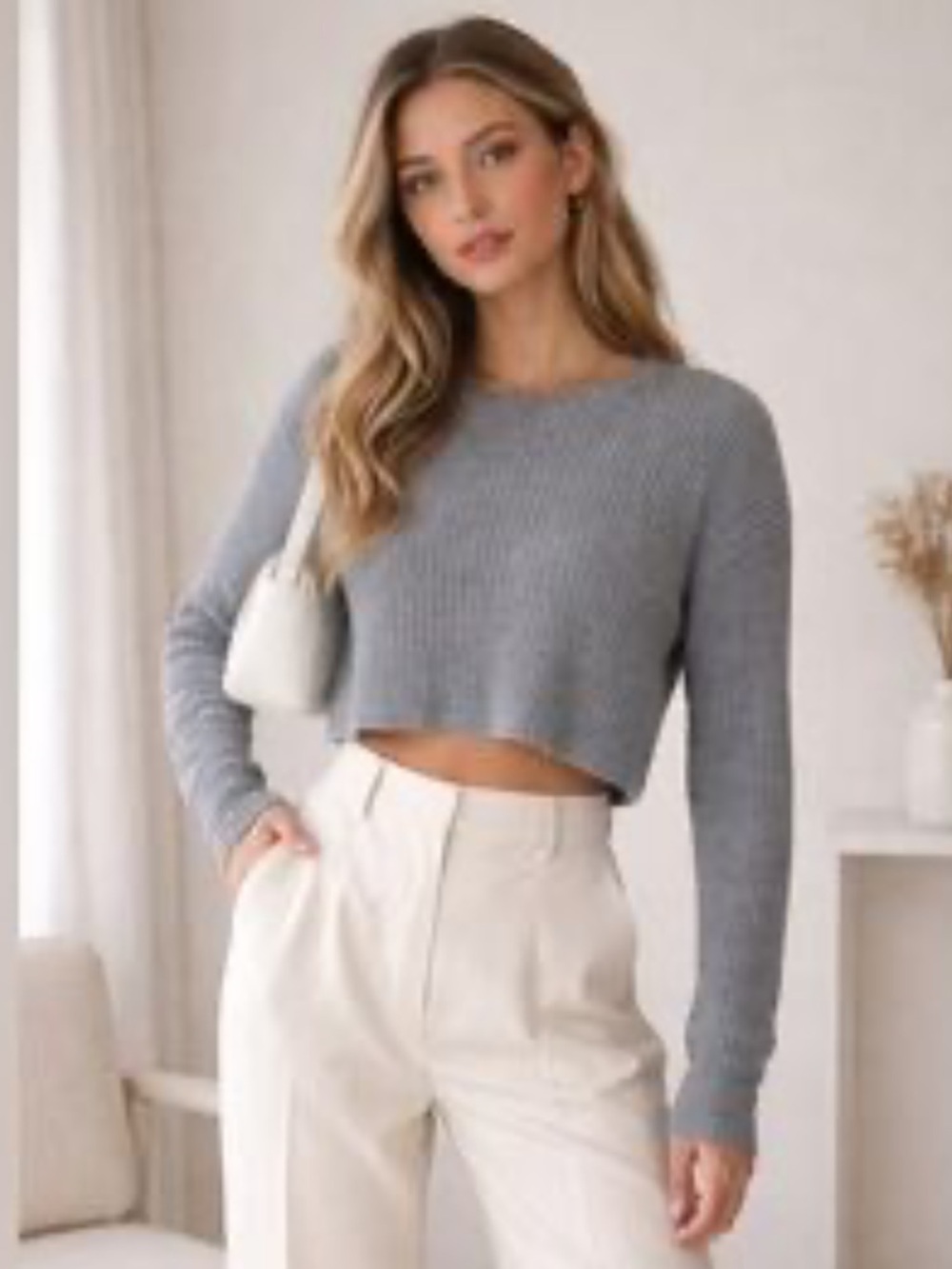 Wilfred Free Rudko Oversized Ribbed Crop Sweater, Grey, Size XS